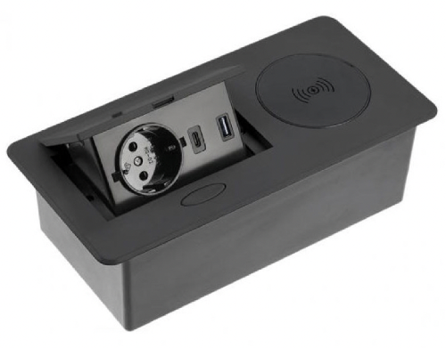 Блок розеток GTV AVARO PLUS 1 розетка SCHUKO USB A+C WC 5W провід 1,5м Чорний