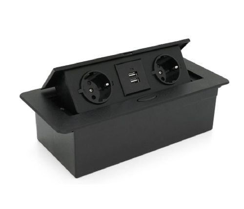 Вбудована розетка прямокутна Чорна ( 2 розетки, 2xUSB 2.1А 5V) SCHUKO, Reis
