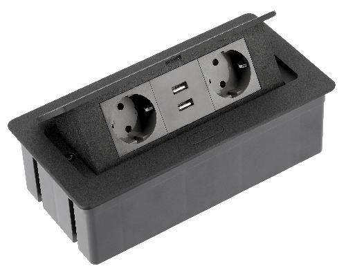 Подовжувач GTV 2 розетки SCHUKO 2xUSB провід 1,5м з вилкою чорний 