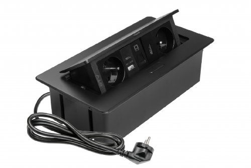 Блок розеток GTV MULTISOFT 2 розетки SCHUKO USB А+С + HDMI провід 1,5м з вилкою Чорний